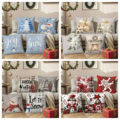 4/96 capas de almofadas festivas de Natal, 45 x 45 cm, fecho de zíper, designs retrô de Papai Noel e boneco de neve com caixas de presente e guirlandas, decoração de feriado de fazenda para varanda, pátio, sofá, sala de estar, decoração de Natal (exceto o núcleo da almofada)