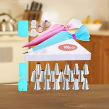 100-Piece Disposable Piping Bag Set – Cake Decorating Kit With 18 Tips, 3 Scrapers & Couplers – Icing Bag Kit For Home Baking & Professional Use - White - View 2