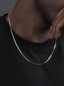 MONALLY 1pc Funky Fashion Hollow Out Round Silver Necklace Boys Chain Versatile Stainless Steel Jewelry For Summer Vacation Travel Beach Party - Chain Necklace - View 13