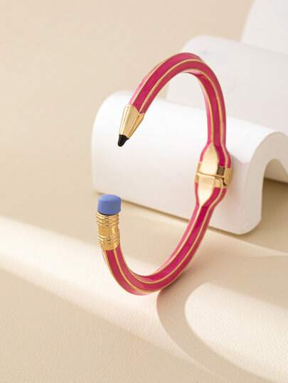 1pc Fashionable Zinc Alloy 3D Pencil Shaped Expandable Bangle Bracelet, Suitable As Back To School, Holiday, Teacher, Student, Boyfriend/Girlfriend Gift