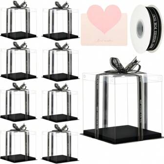5/10 Pack Clear Cake Boxes 4/6/8 In,Transparent Cake Carrier Box With Lid, Tall Cake Packaging Box With Ribbon, Clear,Suitable For Halloween, Christmas, Wedding, Birthday