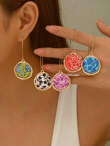 Retro Luxury Blue And White Porcelain Cloisonne Pattern Long Hook Earrings, Suitable For Women's Vacation, Gifts, And Daily Wear - Gold - View 3