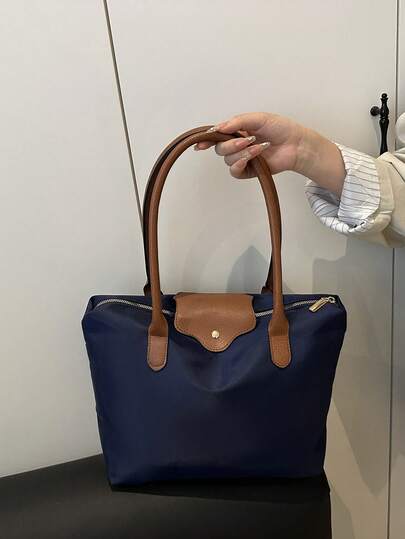 A Simple And Versatile Solid Color Casual Tote Bag, Large Capacity, With Zipper, Can Be Worn As A Shoulder Bag, Suitable For Shopping, Vacation, Work And Commuting, And Other Occasions., Old Money