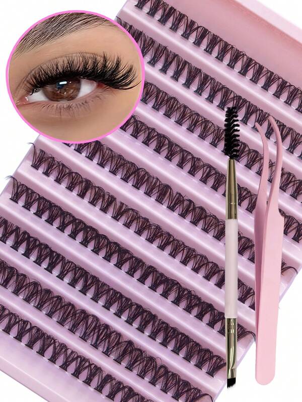 200pcs D Curl Individual Lashes Cluster Lashes 9-16mm Mixed 40D Lash Clusters Extensions Individual Lashes DIY Lash Extensions At Home With Brush And Tweezer(40D-0.07D, 9-16mix)