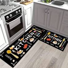 1/3 piezas Juego de alfombras de cocina, alfombra de poliéster tejida antideslizante, lavable a máquina, alfombra rectangular ligera con diseño de comida y vajilla, adecuada para dormitorio, sala de estar, comedor, cocina, baño