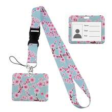 Flower Design Lanyard Business Credit Horizontal Card Holder Neck Strap Keychain Hang Rope ID Badge Holder Lariat Lasso Halloween Accessories Teachers Day Christmas Gift Ideas Bag Charms Car Friend Sister