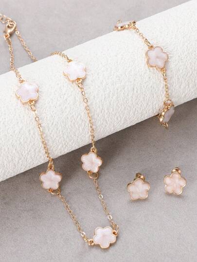 4-delat set med trendigt klöverhänge, armband och örhängen, perfekt present till mors dag och helgdagar - Smyckeset för kvinnor