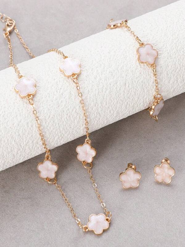 3pcs/Set Fashionable Clover Pendant Necklace, Bracelet And Earrings Jewelry Set, Perfect Gift For Mother's Day And Holidays