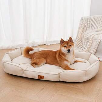 1 件绒面椭圆形防水防漏可拆卸可洗狗/猫床，适合中型/大型犬，四季皆宜，高品质设计，适合柯基犬和其他宠物