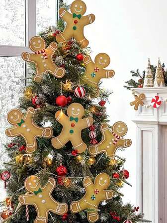 4/3 件/7.8 英寸圣诞姜饼人装饰物，大型姜饼人圣诞树装饰物，质朴的塑料姜饼装饰物，适合庭院、花园、圣诞节和新年的家居装饰