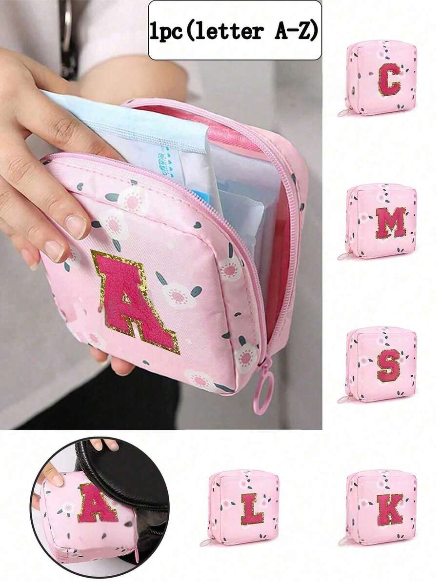 Bolsa de Armazenamento de Absorventes Higiênicos, Bolsa de Armazenamento de Tampões Femininos, Bolsa de Armazenamento de Absorventes Higiênicos com Padrão de Letras, Bolsa Portátil para Maquiagem e Batom, Bolsa Menstrual à Prova d'Água de Grande Capacidade, Bolsa de Armazenamento Portátil para Viagem