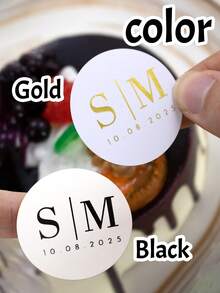 30-240张定制婚礼贴纸，个性化姓名标签贴纸，定制首字母圆形贴纸，可定制生日礼物，黑色、金色，婚礼配饰，派对装饰，新郎新娘，情人节，礼盒，杯子贴纸，邀请函，周年纪念，女友，男士，女士，妈妈，家庭，家居生活，装饰您的家，个性化标签，时尚设计，永恒的爱 - 風格B - 查看 3