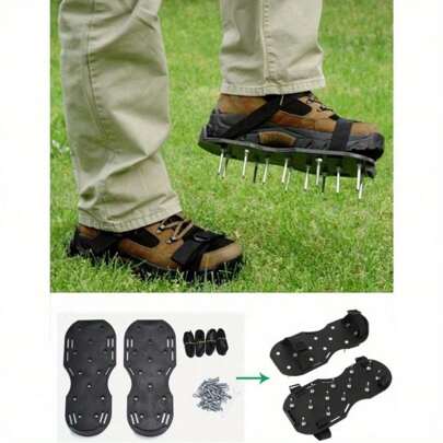 1 Pairs Of Nail Spiked Aeration Shoes Lawn Aerator Shoes 20 Mm Studded Soles Spikes Screed Flooring For Effectively Aerating Lawn Grass Yard Soil