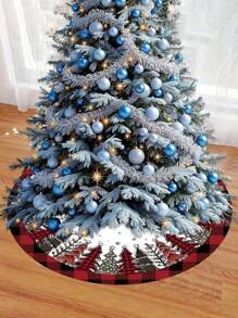 1 pieza Falda para árbol de Navidad, opciones de diámetro de 60/90 cm, decoración a cuadros rojo y negro clásica, diseño con patrón de árbol de Navidad, decoración navideña, decoración del hogar para Navidad, Feliz Navidad