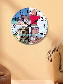1-Piece 10/12-Inch Custom Photo Wall Clock - Silent, Tick-Free Wooden Digital Clock, Personalized Gift, Suitable For Valentine's Day, Weddings, Home Decor, Office Or School (Batteries Not Included), Wall Clock, Living Room Home Decor, Living Room Decoration, Wall Decoration, Home Decor