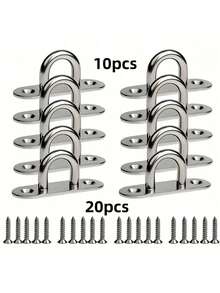 30 piezas, que incluyen un juego de 10 ganchos de tornillo de acero inoxidable y 20 tornillos de montaje, placa de ojo M5 con anillo, para equipos marinos, montajes de techo y pared de gran resistencia