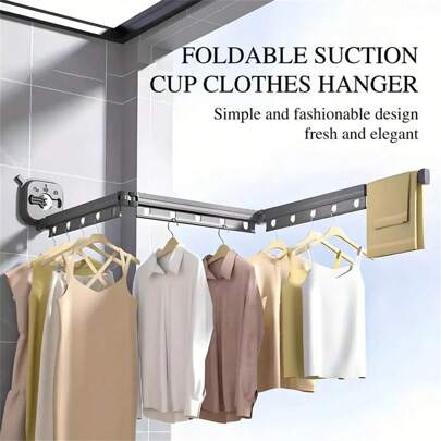 1pc Stainless Steel Folding Clothes Hanger - Polished Finish, Hidden Wall-Mounted Design, Suitable For Balcony And Indoor Use, Space-Saving Wall-Mounted Clothes Drying Rack - Foldable & Extendable Aluminum Laundry Hanger (Expansion Screws Style Randomly Sent)