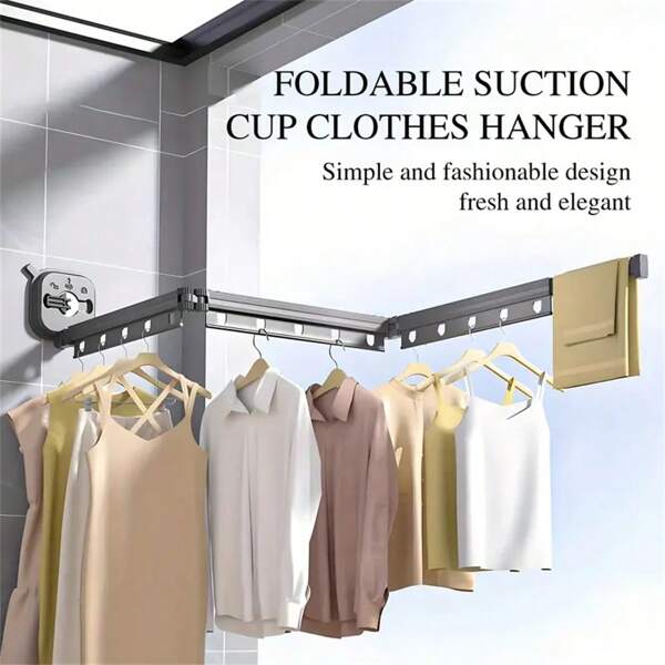 1pc Stainless Steel Folding Clothes Hanger - Polished Finish, Hidden Wall-Mounted Design, Suitable For Balcony And Indoor Use, Space-Saving Wall-Mounted Clothes Drying Rack - Foldable & Extendable Aluminum Laundry Hanger (Expansion Screws Style Randomly Sent)