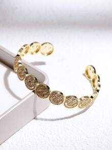 Bộ 1/2 chiếc vòng tay và nhẫn sang trọng đính đá Zirconia hình tia sét, nhẫn mặt cười bằng đá Zirconia sáng bóng, vòng tay điều chỉnh được bằng đồng mạ vàng 18K đính đá Zirconia hình mặt cười, thích hợp làm quà tặng ngày Valentine. - đồ trang sức mặt - Xem 6