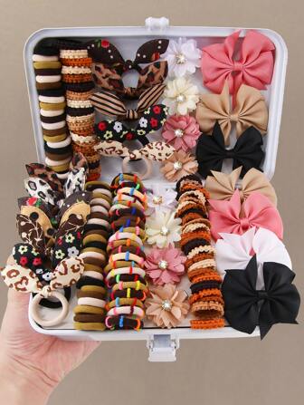 117 piezas Pasadores de pelo con flores de strass para niñas, lazos de pelo de princesa lindos, bandas elásticas para el cabello que no dañan, scrunchies de toalla, pinzas de pato versátiles de moda, accesorios para el cabello adecuados para uso diario, regalos, pinzas de garra, pasadores de pelo, set de peinado, regalos