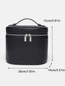 High-Quality Women's Handbag, Cosmetic Bag, Couple Style, Large Capacity, Portable, Travel Essential, Multi-Function, Exquisite, Dual Zipper Hardware, Premium Leather Travel Compartment Design, Single Handle, Super Practical, Minimalist, Back To School Season, College Style, Multi-Function, Youth, Medium Size, Black Travel Essential Bag, Suitable For School, Holiday Travel Accessories, Women's Travel Bag - Black - View 9