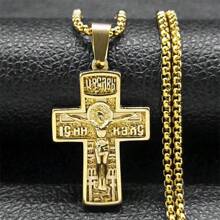 Stainless Steel Cross Jesus Pendant Necklace For Men Gold Hip Hop Chain Cross Necklace Jewelry Accessory Gift
