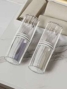 1 件简约旅行牙刷盒、便携式漱口杯、牙刷架、牙齿护理收纳盒、随机旅行配件 - 波紋透明灰 - 查看 8