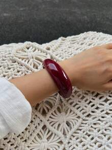 1件/3件套复古几何树脂串珠弹力手链，极简朋克风手镯，女士日常佩戴的迷人饰品（树脂手链存在轻微瑕疵和色差属于正常现象） - 酒紅 - 查看 15