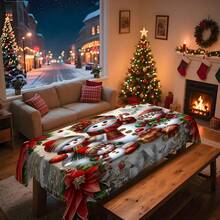 1pc Rectangular Tablecloth, Christmas Themed Tablecloth Collection With Reindeer, Gingerbread Man, Snowman And Other Patterns, Creates Holiday Atmosphere, Suitable For Daily Home, Living Room, Dining Room, Christmas-Themed Events