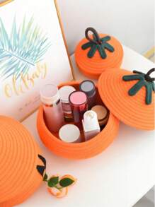 Halloween Home Pumpkin With Lid Woven Creative Storage Basket Living Room Desktop Coffee Table Sundry Storage Box Snack Storage Box With Lid Pumpkin Storage Basket, Fall Decor