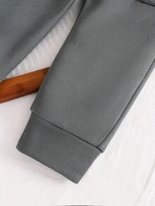 Tween Boy Letter Graphic Print Crew Neck Sweatshirt And Sweatpants Set - Dark Grey - View 7