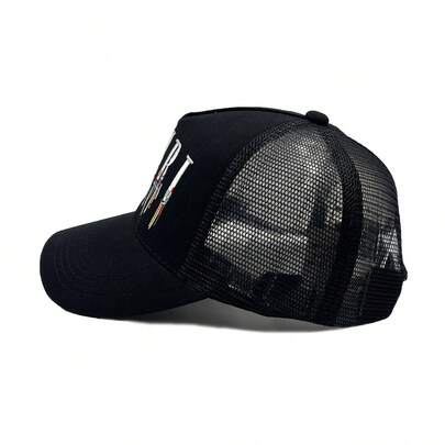 Cappellino da camionista con logo classico, berretto da baseball stile streetwear hip hop con stella nera, cappellino casual da esterno in rete regolabile, unisex