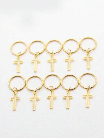 Set de 10 piezas de 11x24mm Encantos de cruz hueca Colgante Llavero 20mm Diámetro exterior Anillo de alambre redondo sin cadena Llavero Accesorios para automóvil Gótico lindo Y2k