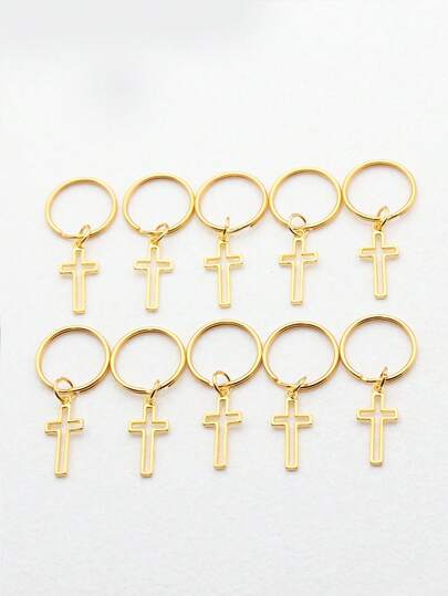 10pcs/Set 11x24mm Hollow Cross Charms Pendant Keychain 20mm Outer DIA Round Wire Keyring Without Chain Keychain Car Accessories Cute Goth Y2k