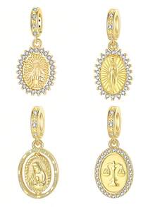 宗教系列镀银吊坠，圣母圆形锆石宗教系列，金色吊坠球，适合DIY手链，日常佩戴女士饰品 - 銀色 - 查看 1