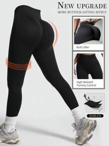 Black Butt Lifting High Waist Leggings For Women - Seamless Push-Up Smile Line Contour, Squat-Proof Tummy Control Yoga Pants, Workout Running Compression Tights(Multiple Colors)