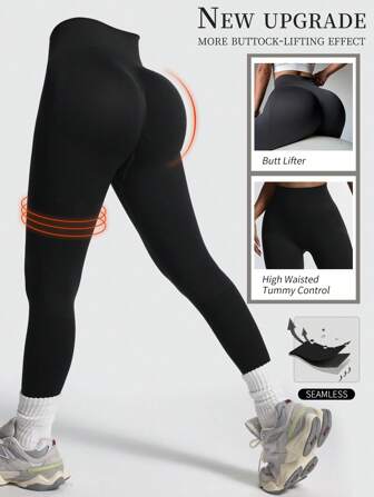 Black Butt Lifting High Waist Leggings For Women - Seamless Push-Up Smile Line Contour, Squat-Proof Tummy Control Yoga Pants, Workout Running Compression Tights(Multiple Colors)