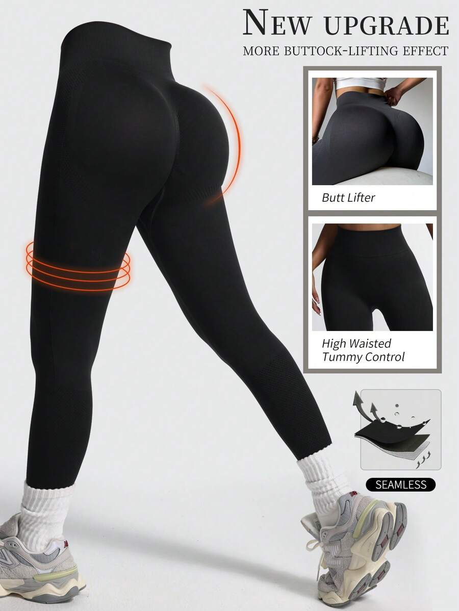 Black Butt Lifting High Waist Leggings For Women - Seamless Push-Up Smile Line Contour, Squat-Proof Tummy Control Yoga Pants, Workout Running Compression Tights(Multiple Colors)