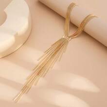 Gold Exquisite Long Tassel Y-Shaped Necklace For Women, Simple Wide Necklace, Cute Pendant, Neck Accessories Tassel Necklace Exaggerated Light Luxury Temperament Women's Necklace - 金色 - 查看 6