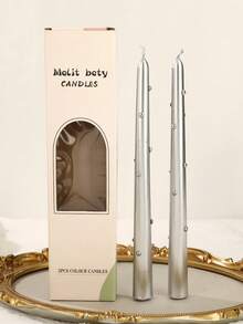 Cirelle 2 piezas Vela de tallo largo de 10 pulgadas con perlas chapadas en estilo europeo, uso doméstico, vela de boda sin humo, vela de candelabro para cena a la luz de las velas, accesorio fotográfico de ambiente elegante, mejor opción para regalo - Multicolor - Ver 10