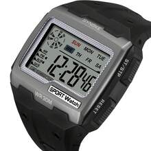 Men's Fashion Sports Digital Watch Outdoor Waterproof Watch Military LED Backlight Large Screen Wristwatch - 黑色 - 查看 2