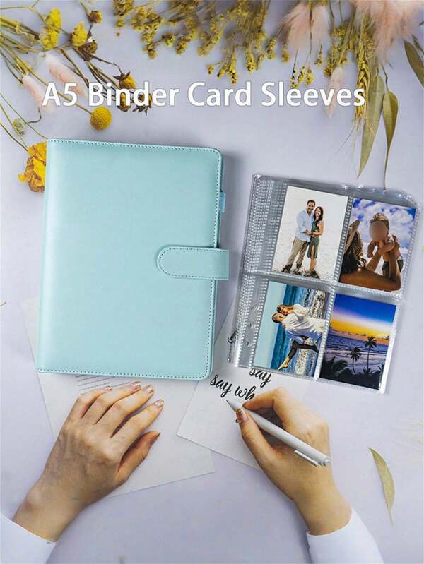 1 Set (1 Funda + 25 Páginas Interiores) / Solo 25 Páginas Interiores de Repuesto / Solo 50 Páginas Interiores de Repuesto - Carpeta para Tarjetas Fotográficas A5 con 25 Páginas y 200 Ranuras para Tarjetas, Cubierta de Piel de PU para Organizar Tarjetas