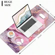 Alfombrilla de escritorio, alfombrilla de mouse, 32 x 12 pulgadas, XXL extendida para juegos, decoración de escritorio, alfombrilla de mouse XL para laptop y teclado. - Mármol rojo rosa - Ver 4