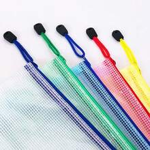 3pcs A4 Grid Zipper File Bags, Transparent PVC Material Document Pouches, Receipt Holder, Data Bags, Zipper Bags, Portfolio, Drawing Storage Bags (Random Color) - Multicolor - View 3