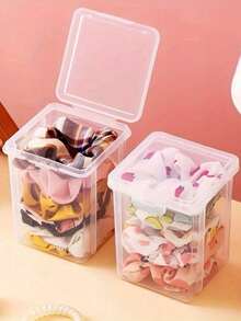 2 Packs Stackable Transparent Hair Accessory Storage Boxes With Lids - Dustproof, Waterproof, Moisture-Proof Organizer For Jewelry And Hair Ties, Contemporary Plastic Tabletop Containers, Multipurpose Use, Rectangle Shape, Jewelry Boxes - Clear - View 4