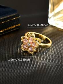 1pc Copper Elegant Rotating Peach Blossom Ring, Unique Design Birthday Gift For Girlfriend