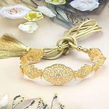 1 pièce Ceinture de femme de couleur or, chaîne de taille de bijoux de mariage arabe robe marocaine avec glands - ceinture en corde dorée - Voir 13