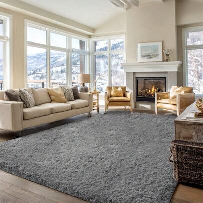 Teppiche für Wohnzimmer, Moderner Grauer Teppich, Dicker Großer Teppich für Schlafzimmer, Weicher Flauschiger Teppich, Geschenkidee fürs Wohnzimmer, Fluffy Große Teppiche fürs Schlafzimmer, Graue Teppiche fürs Wohnzimmer