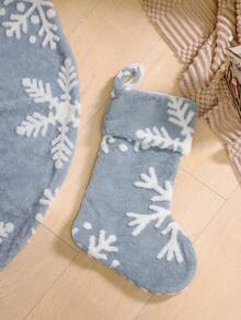 1pc Christmas Socks, Blue Plush Jacquard Christmas Socks, Snowflake Christmas Socks, Christmas Tree Decorations, Christmas Gift Candy Bags, Holiday Gift Bags Christmas Decorations Winter Room Decor