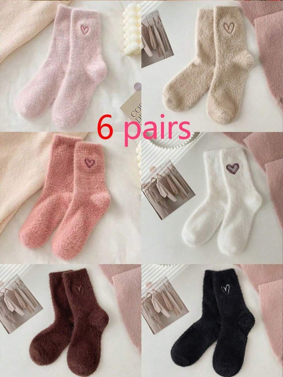 1 pereche de șosete de Crăciun, șosete de Halloween, șosete termice pentru femei până la jumătatea gambei - design mic în formă de inimă, culori moi, respirabile și confortabile, margini elastice, casual și versatile, potrivite pentru diverse ocazii
